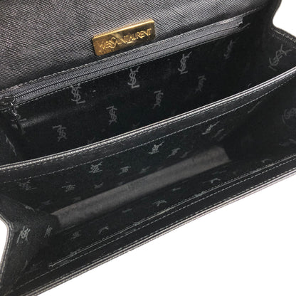 Yves Saint Laurent YSL Logo Leather Two-way Handbag Shoulder bag Black Vintage ffwsya