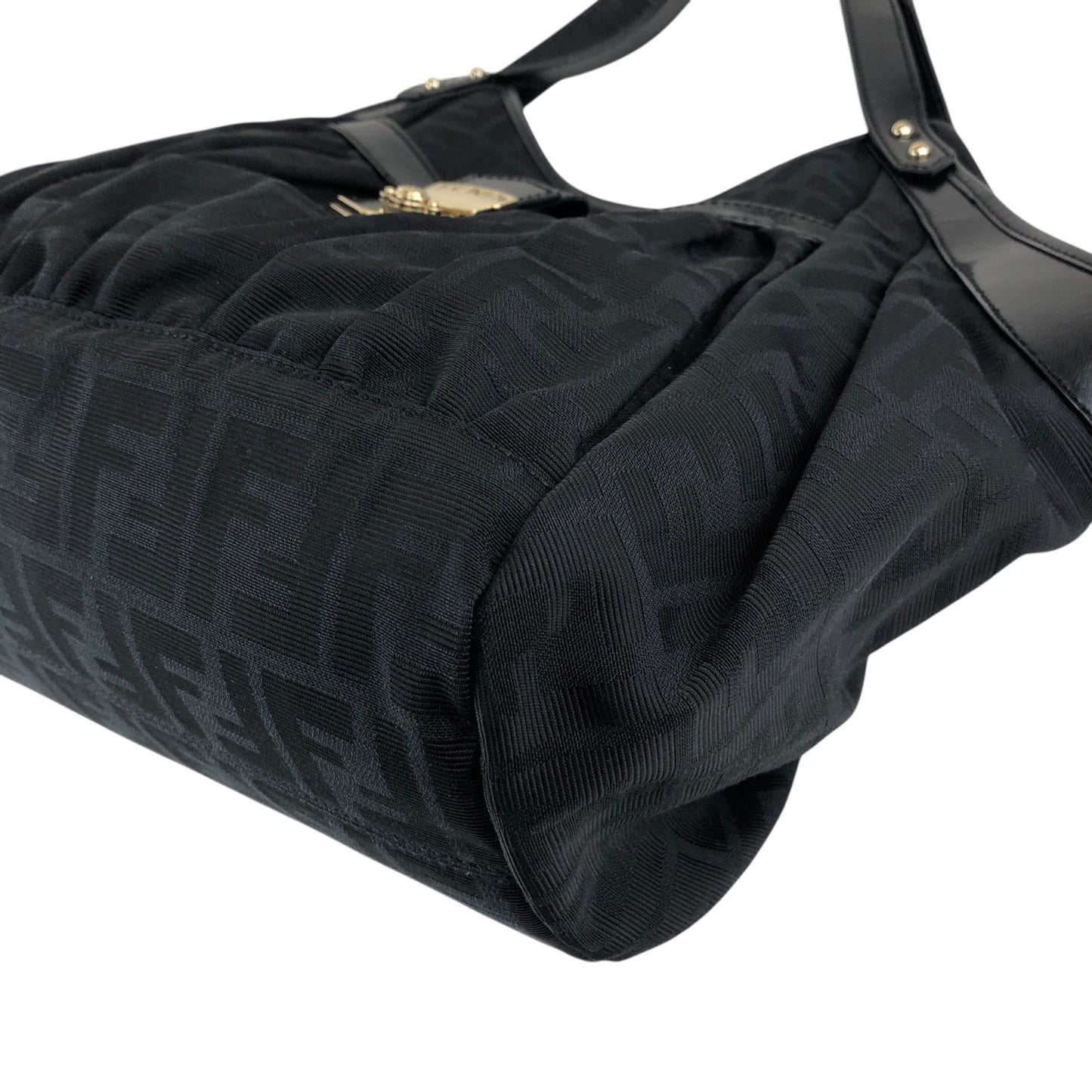 FENDI Zucca Front Buckle Handbag Black Vintage evvwep