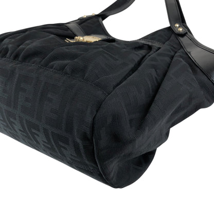 FENDI Zucca Front Buckle Handbag Black Vintage evvwep