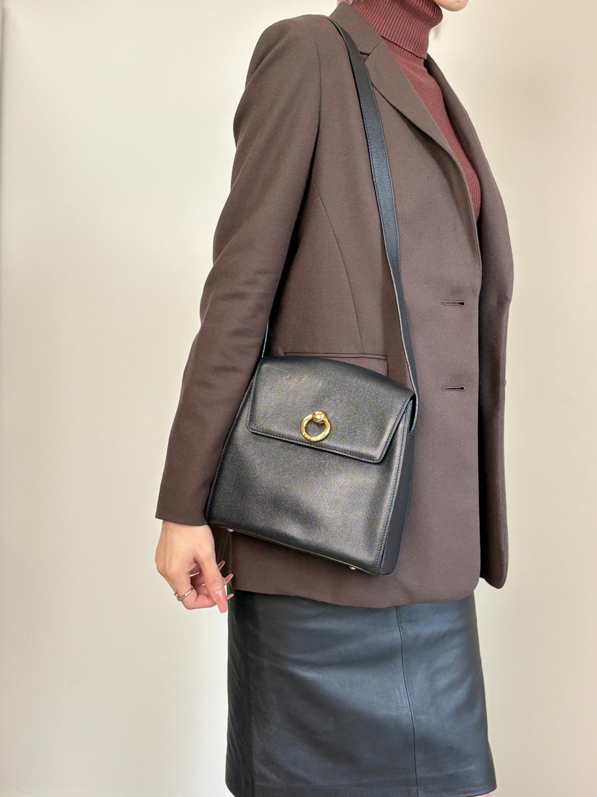 CELINE Gancini Shoulder bag Black Vintage y386id