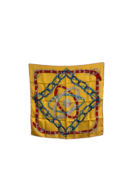 CELINE SILK Scarf Yellow Vintage t7z5n3