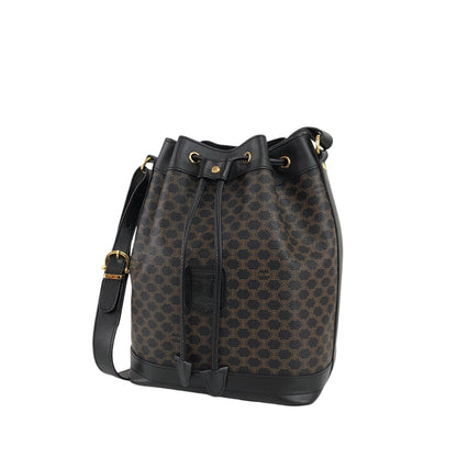 CELINE Macadam Blason Drawstring Shoulder bag Black Vintage ruunby