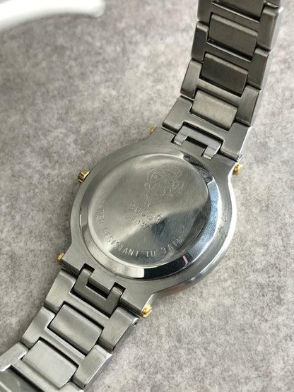 GUCCI Logo Quartz Watch Silver×Gold 9000G Vintage gmtubj
