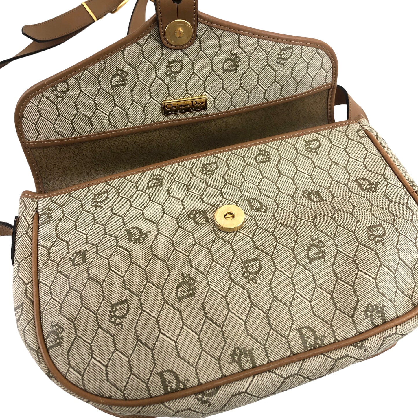 Christian Dior Honeycomb Pattern PVC Leather Shoulder bag Beige Vintage d6n84p