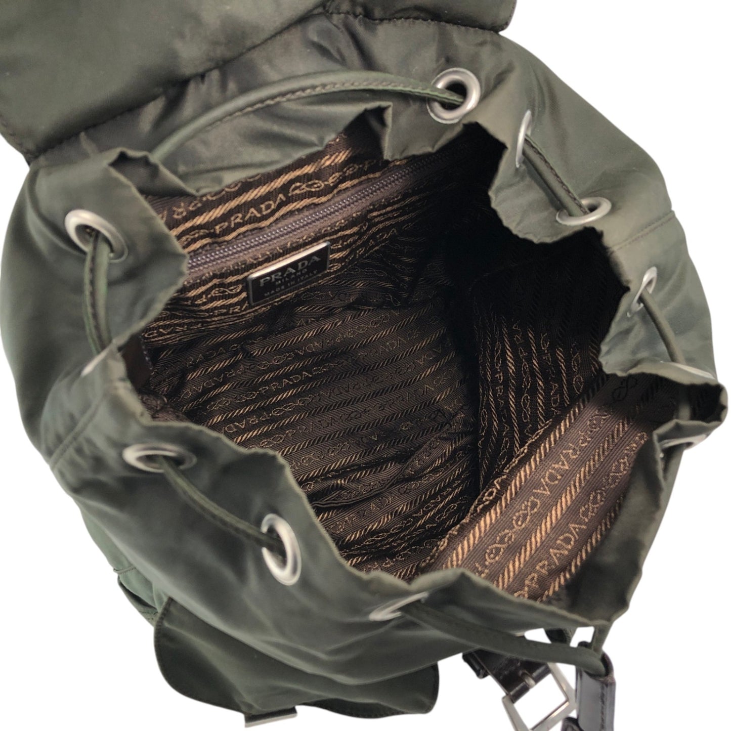 PRADA Tessuto Triangle Logo Double Pocket  Backpack Khaki B2811F Vintage zyewrg