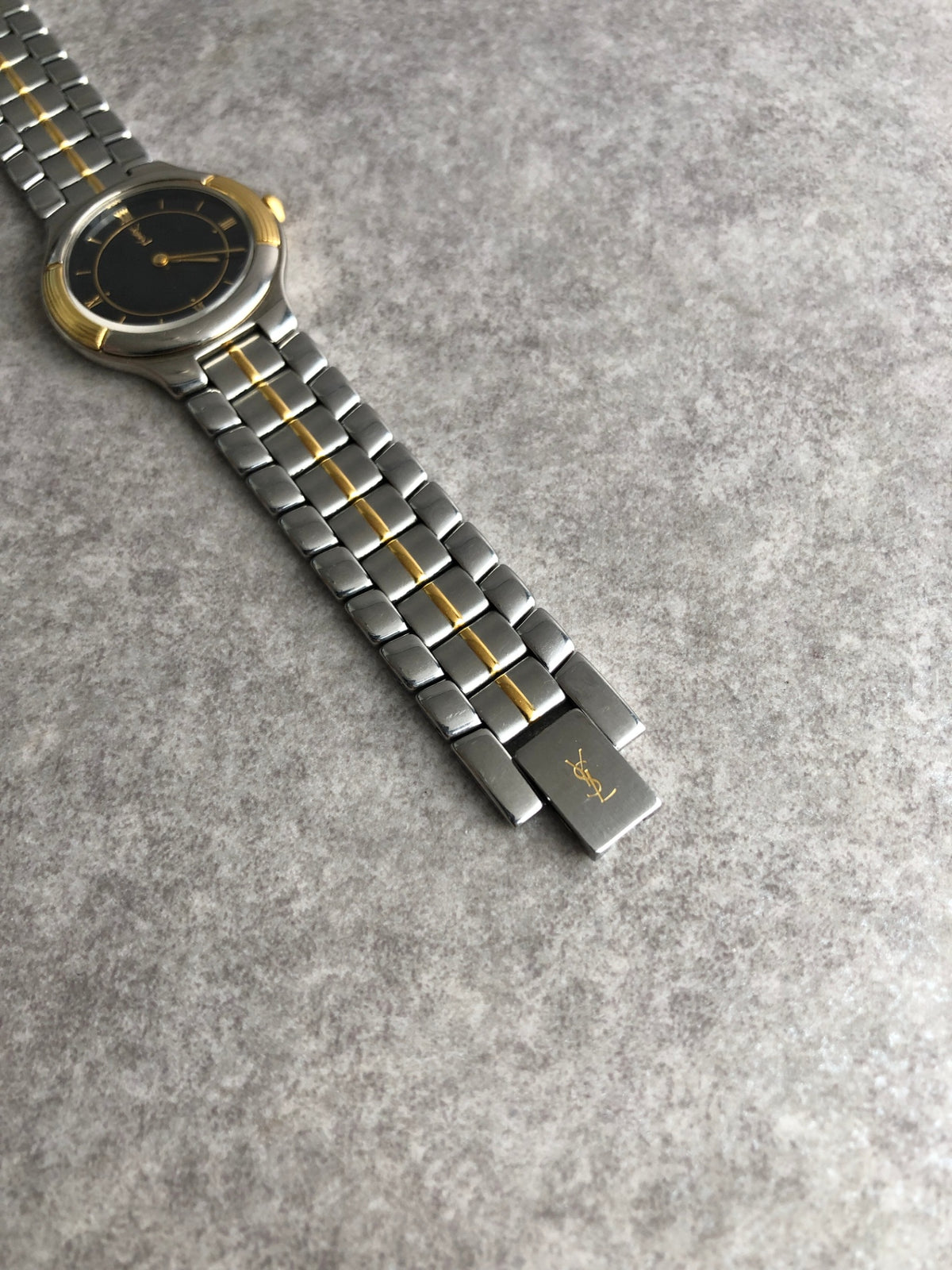 Yves Saint Laurent YSL Logo Quartz Watch Silver×Gold Vintage ymydvs
