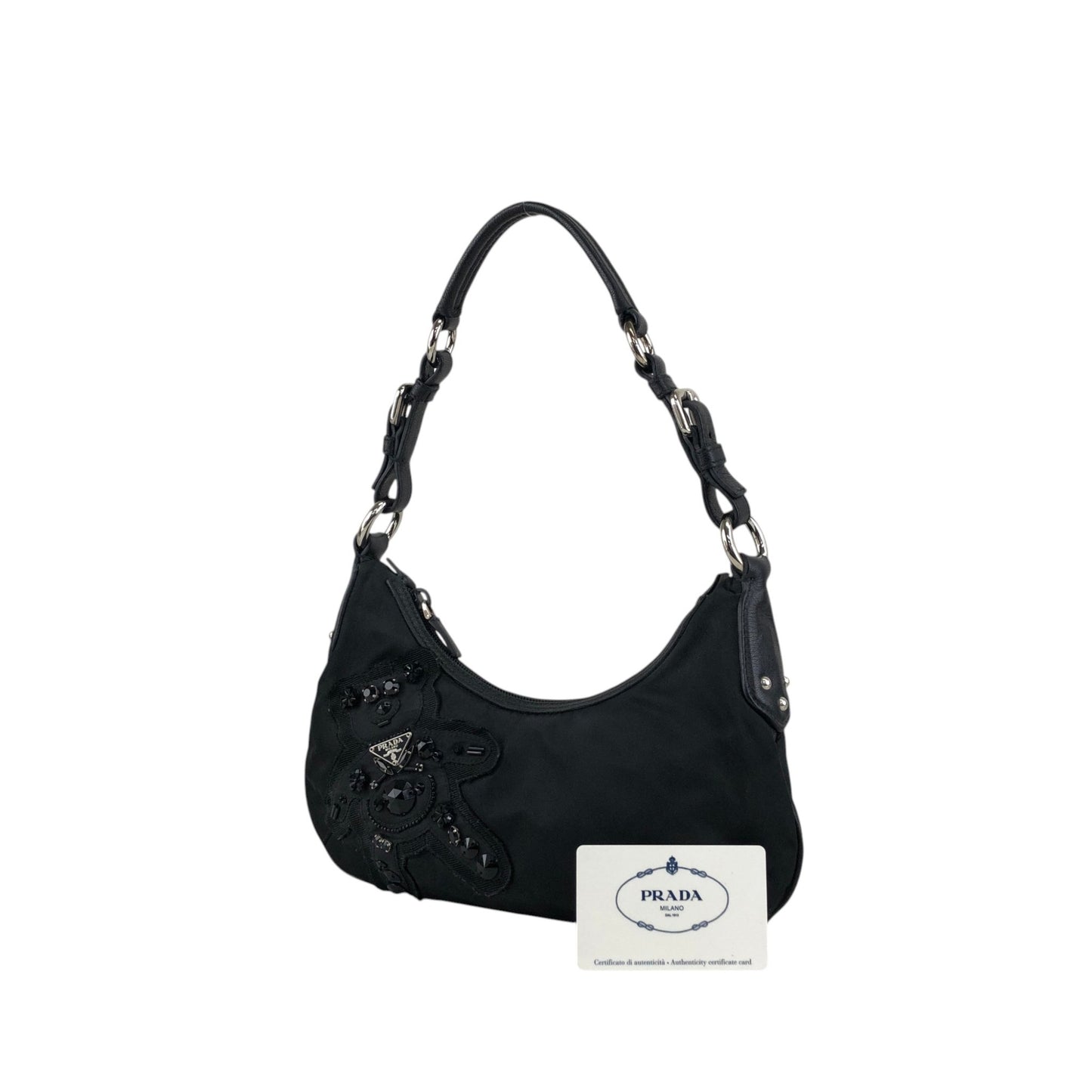 PRADA Triangle Logo Shoulder bag Black Vintage s4bkfb