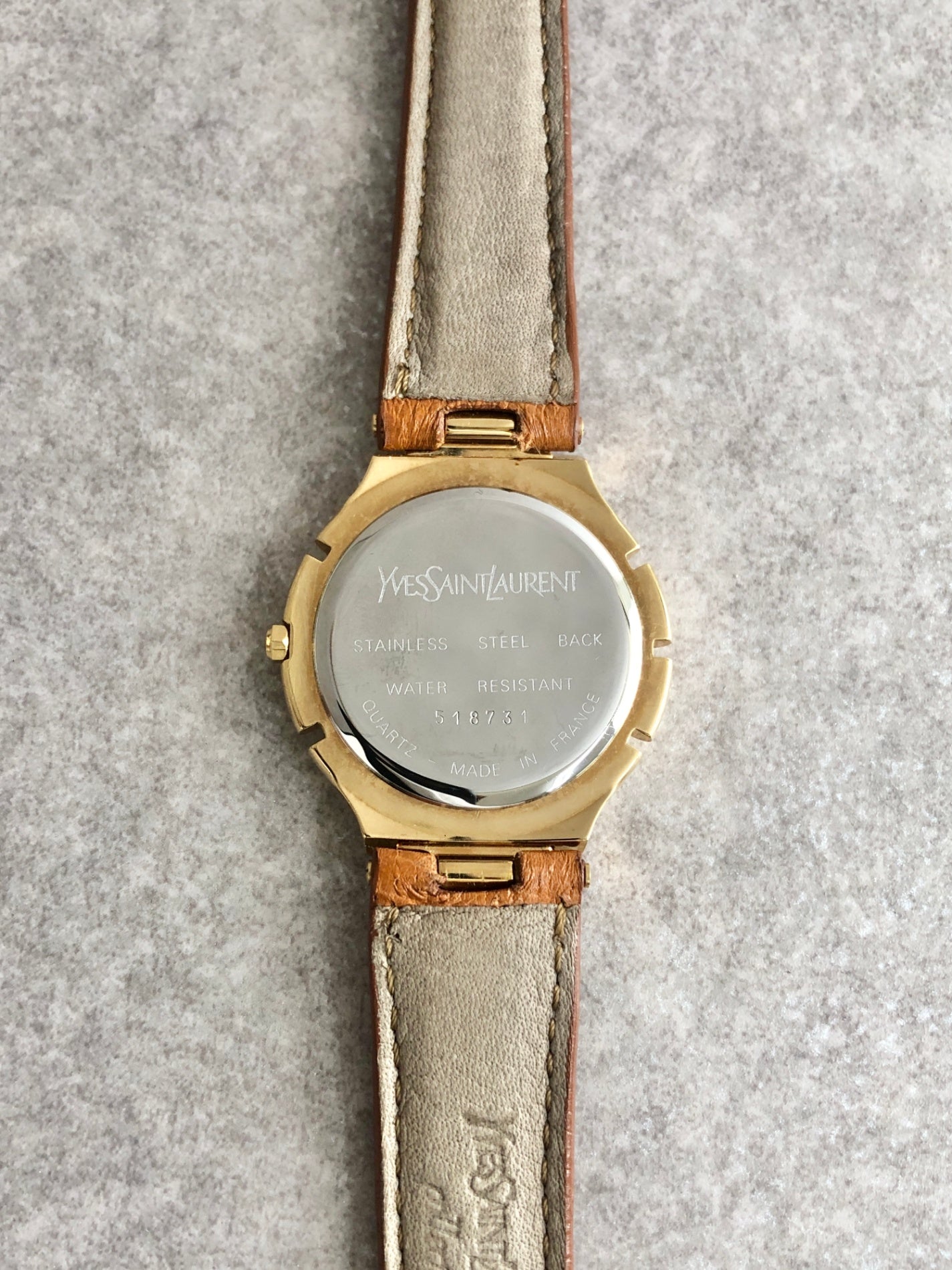 Yves Saint Laurent YSL Logo Quartz Watch Gold×Brown 518731 Vintage mmjgay