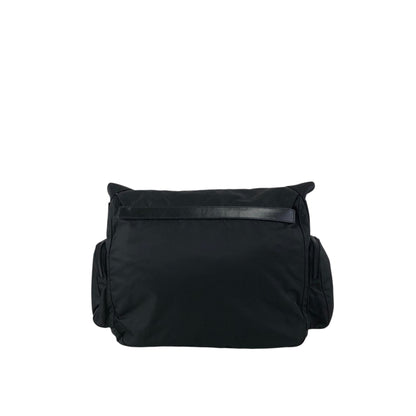 PRADA Tessuto Triangle Logo Front Buckle Double Pocket Shoulder bag Black Vintage yejdb4