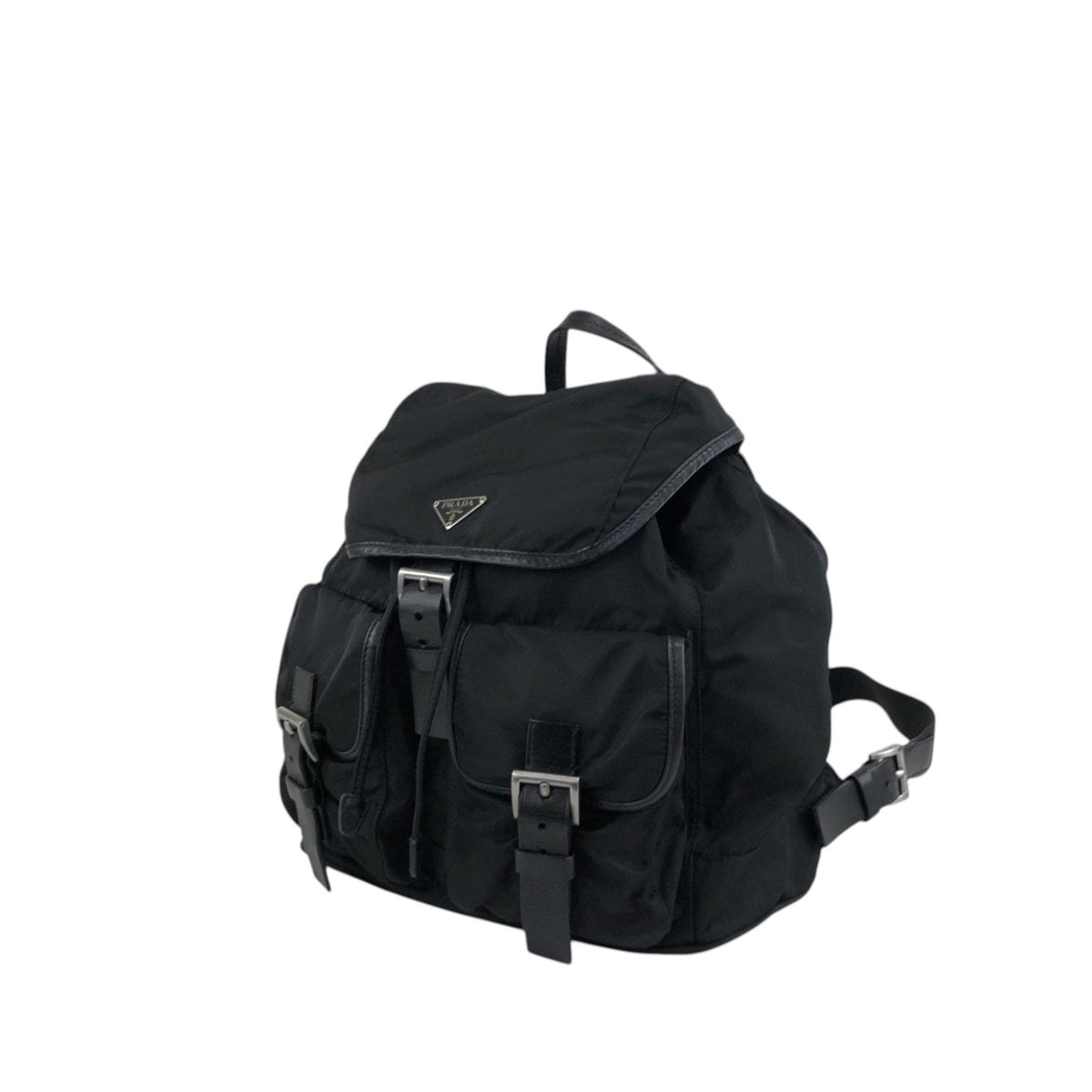 PRADA Tessuto Triangle Logo Double Pocket  Backpack Black Vintage cz4rjs