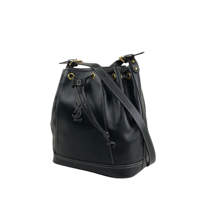 Yves Saint Laurent YSL Logo Stitch Drawstring Shoulder bag Black Vintage 2my7rj