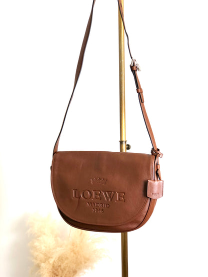 LOEWE Logo Embossed Shoulder bag Brown Vintage 7c7s5w
