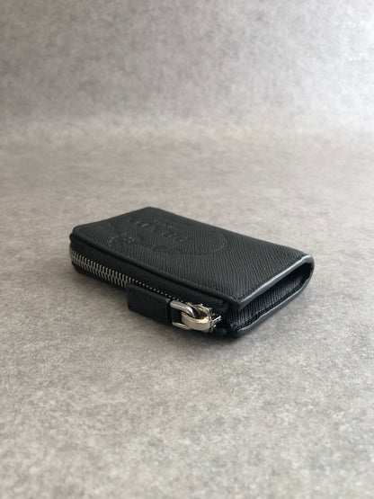 PRADA Logo Embossed Coin Purse Saffiano Black Vintage dgrv64