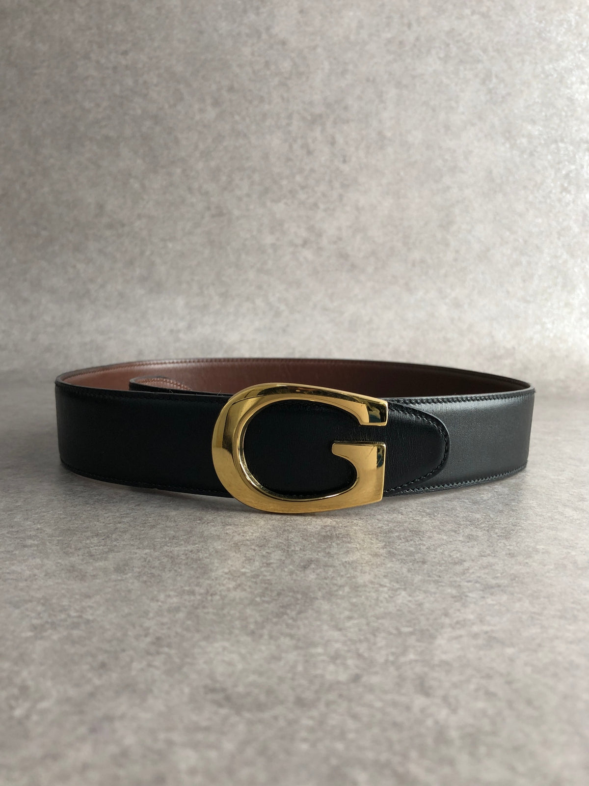 GUCCI G Motif Belt Black Vintage s72urx