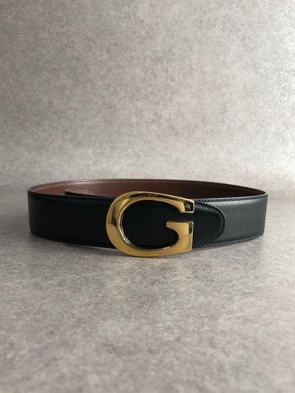 GUCCI G Motif Belt Black Vintage s72urx