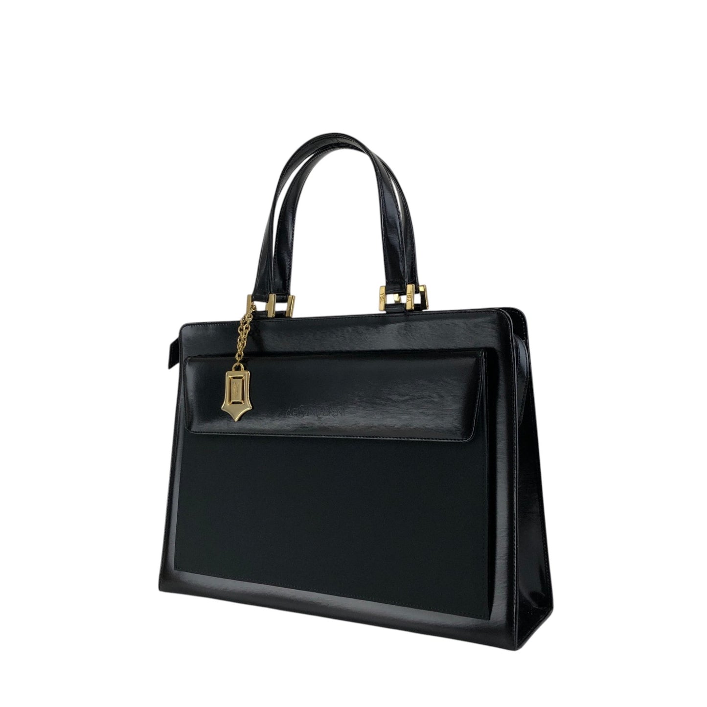 Yves Saint Laurent Logo Charm Handbag Black Vintage 7mza73