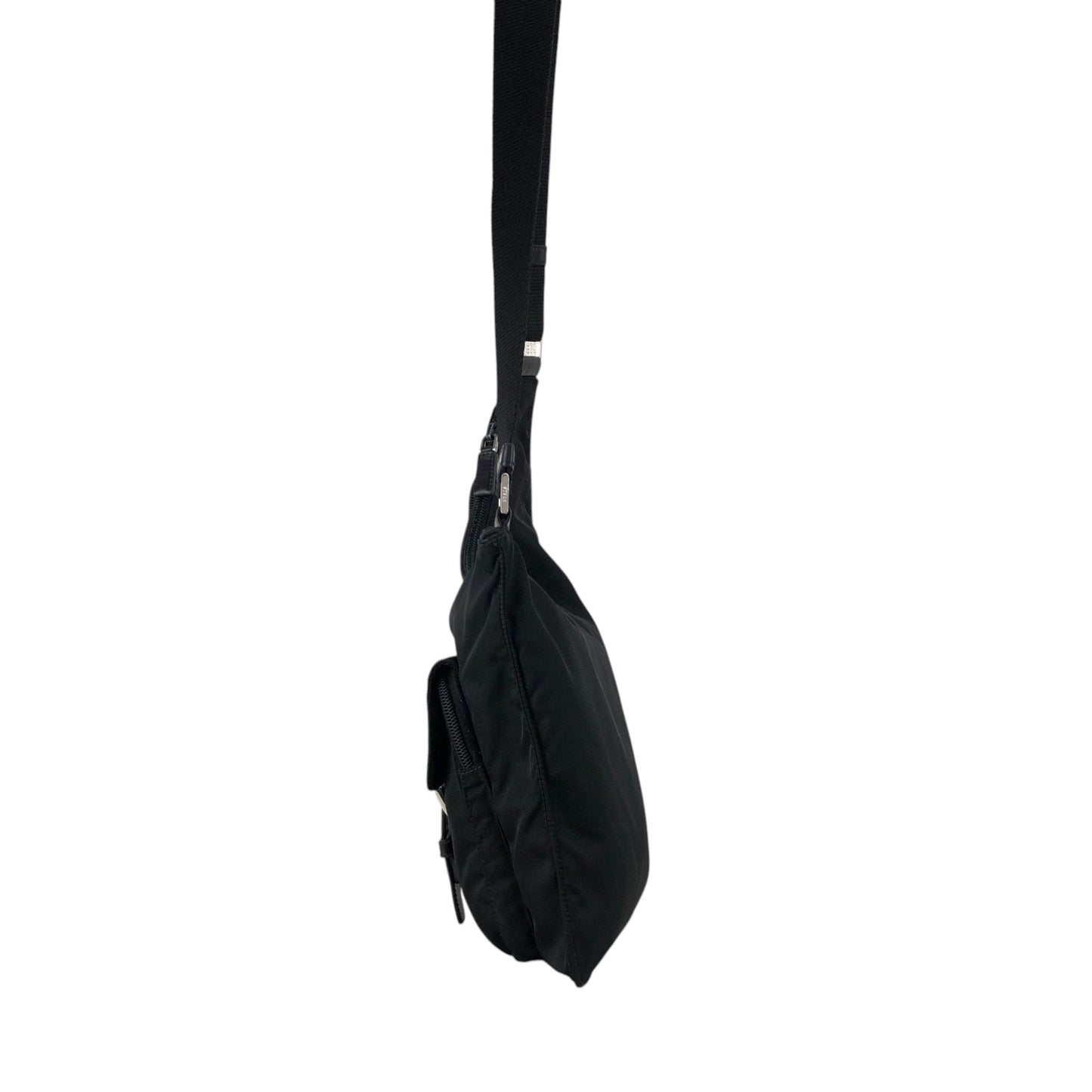 PRADA Tessuto Triangle Logo Front Buckle Shoulder bag Black Vintage h7n4ka