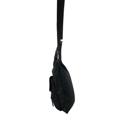 PRADA Tessuto Triangle Logo Front Buckle Shoulder bag Black Vintage h7n4ka