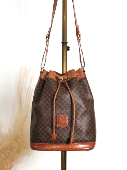 CELINE Macadam Blason Drawstring Shoulder bag Brown Vintage jpnyxd