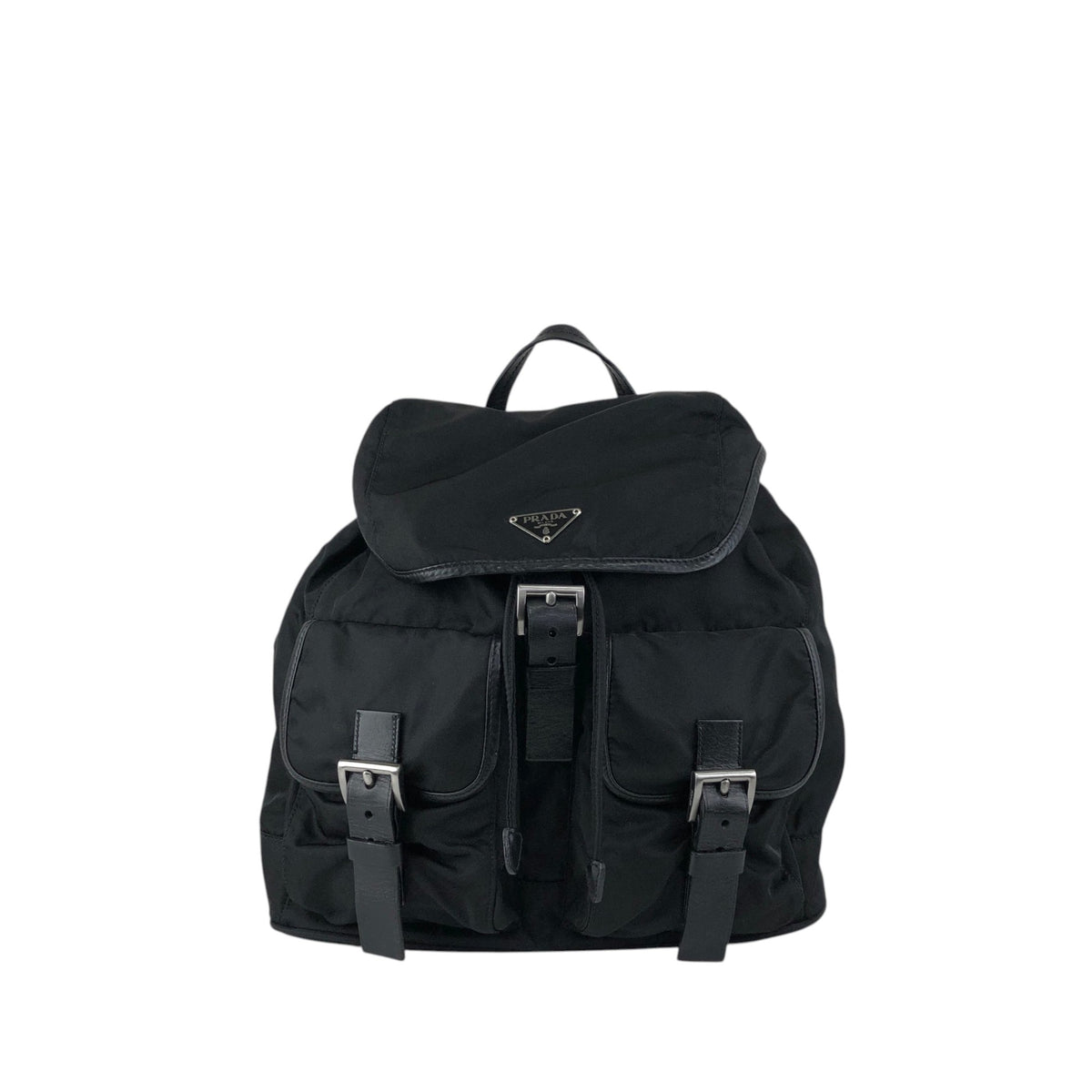 PRADA Tessuto Triangle Logo Double Pocket  Backpack Black Vintage cz4rjs