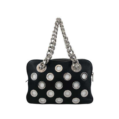 PRADA Logo Chain Handbag Black Vintage iubjy2