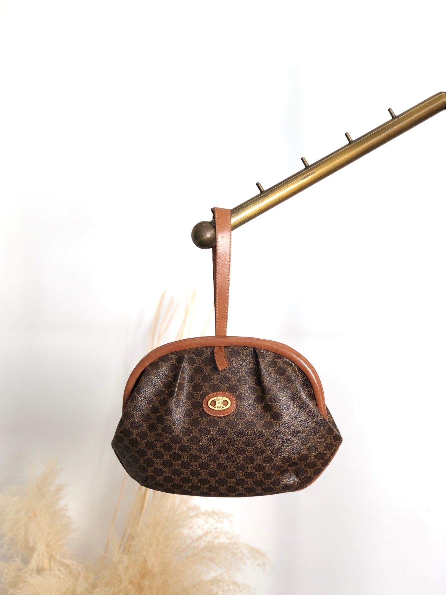 CELINE Macadam Metal Closure Chain Shoulder bag Brown Vintage tfpb4s