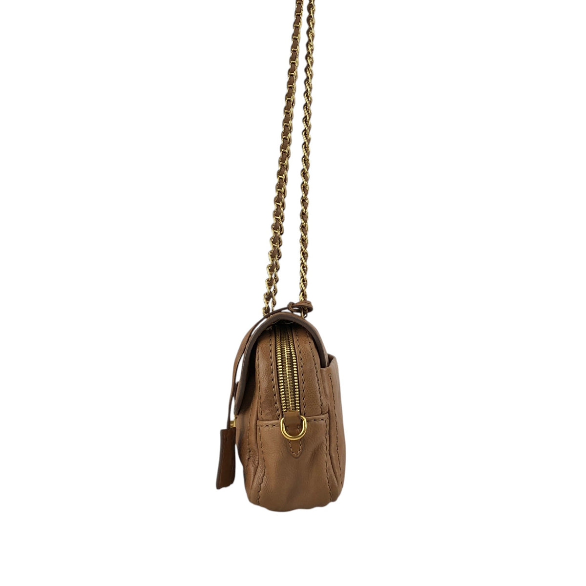 PRADA Logo Front Buckle Chain Shoulder bag Brown Vintage gkm4zp