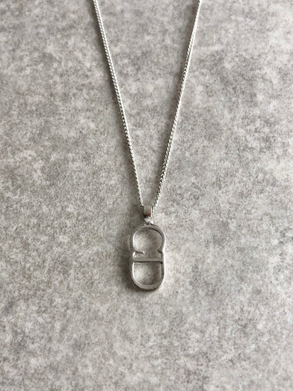 Christian Dior CD Logo Necklace Silver Vintage fyi7ir