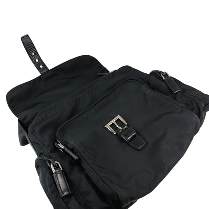 PRADA Tessuto Triangle Logo Front Buckle Side Pocket Shoulder bag Black Vintage pvgpkk