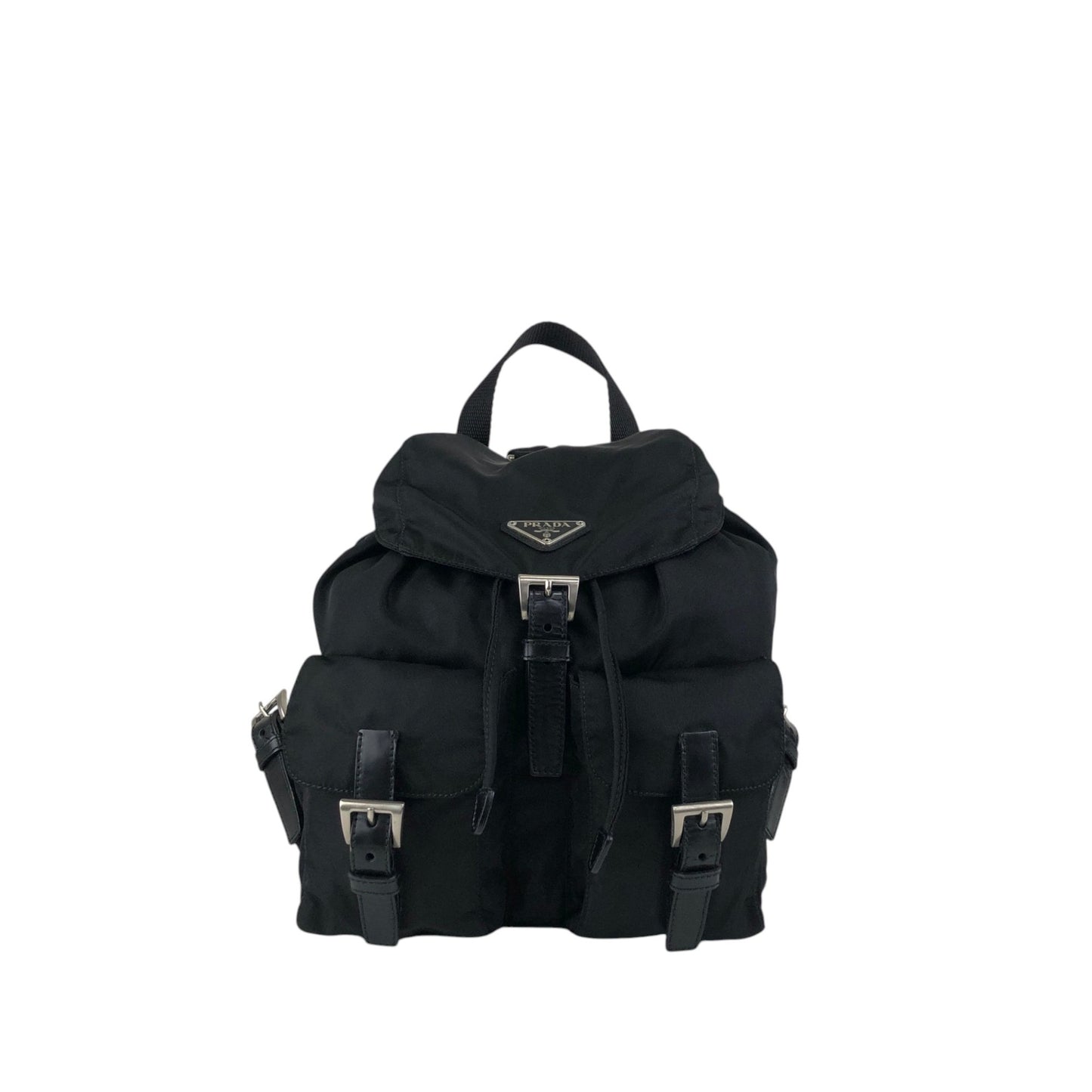 PRADA Tessuto Triangle Logo Double Pocket Backpack Black Vintage rikdef