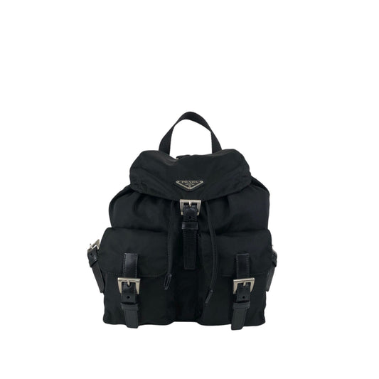 PRADA Tessuto Triangle Logo Double Pocket Backpack Black Vintage rikdef