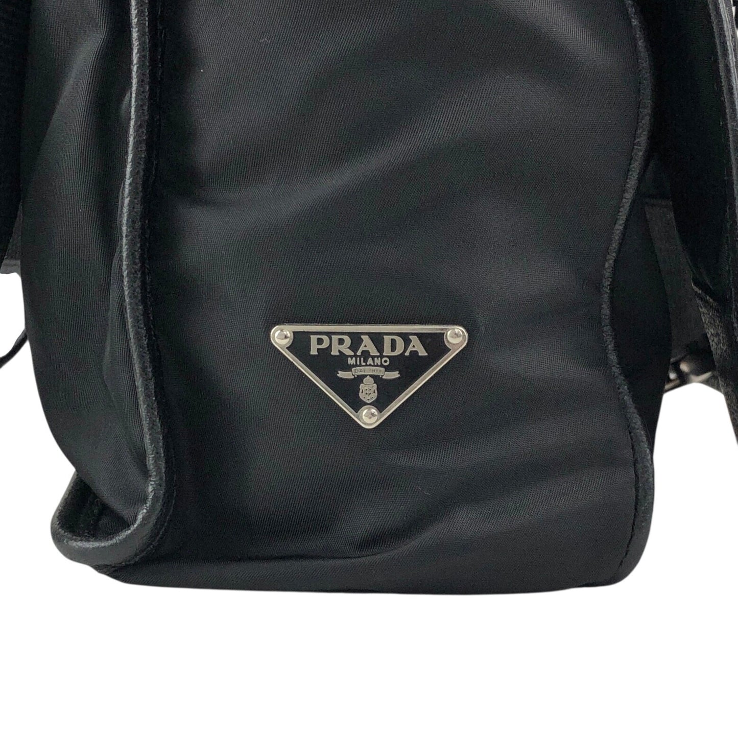 PRADA Tessuto Triangle Logo Front Buckle Shoulder bag Black Vintage 2arab2