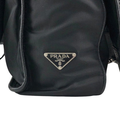 PRADA Tessuto Triangle Logo Front Buckle Shoulder bag Black Vintage 2arab2