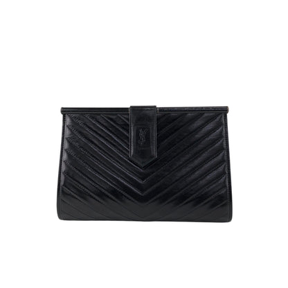 Yves Saint Laurent YSL Logo Bias Stitch Clutch bag Black Vintage b3p3mj
