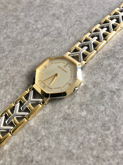Yves Saint Laurent YSL Logo Watch Silver×Gold 4620-E62143 Vintage tivs5z
