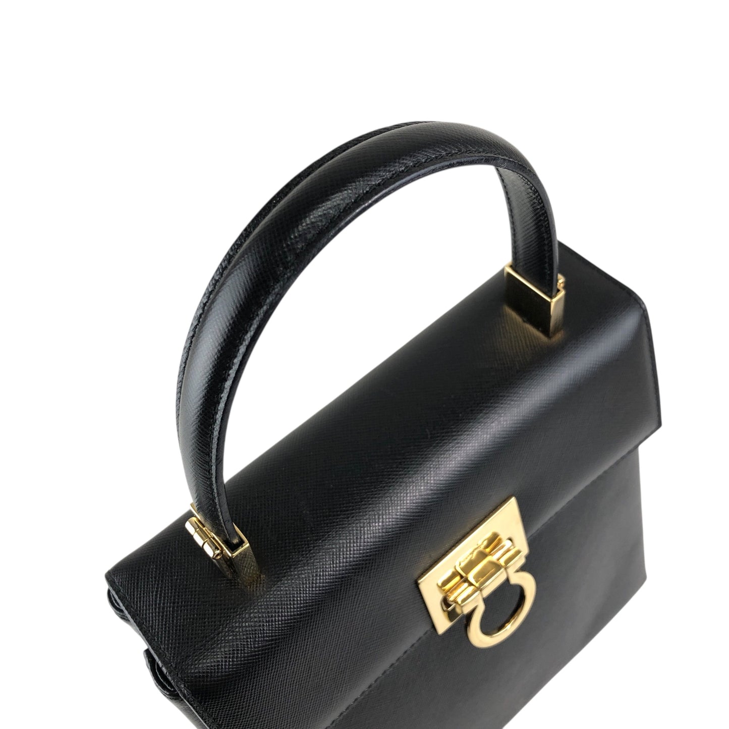Salvatore Ferragamo Gancini Two-way Handbag Shoulder bag Black Vintage hdmvm4