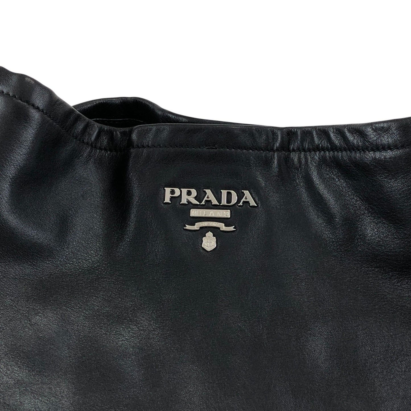 PRADA Logo Side Pocket Handbag Black Vintage ab8g6p