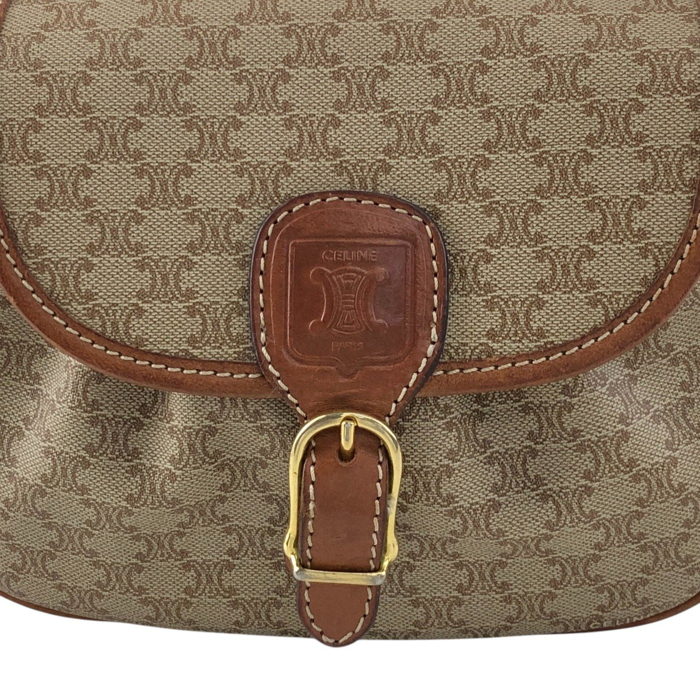 CELINE Macadam Triomphe Front Buckle Shoulder bag Beige Vintage xwff8x