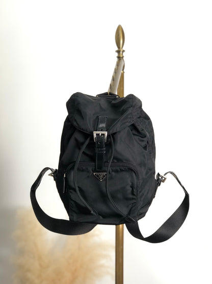 PRADA Triangle Logo Front Pocket Backpack Black Vintage wwwtfy