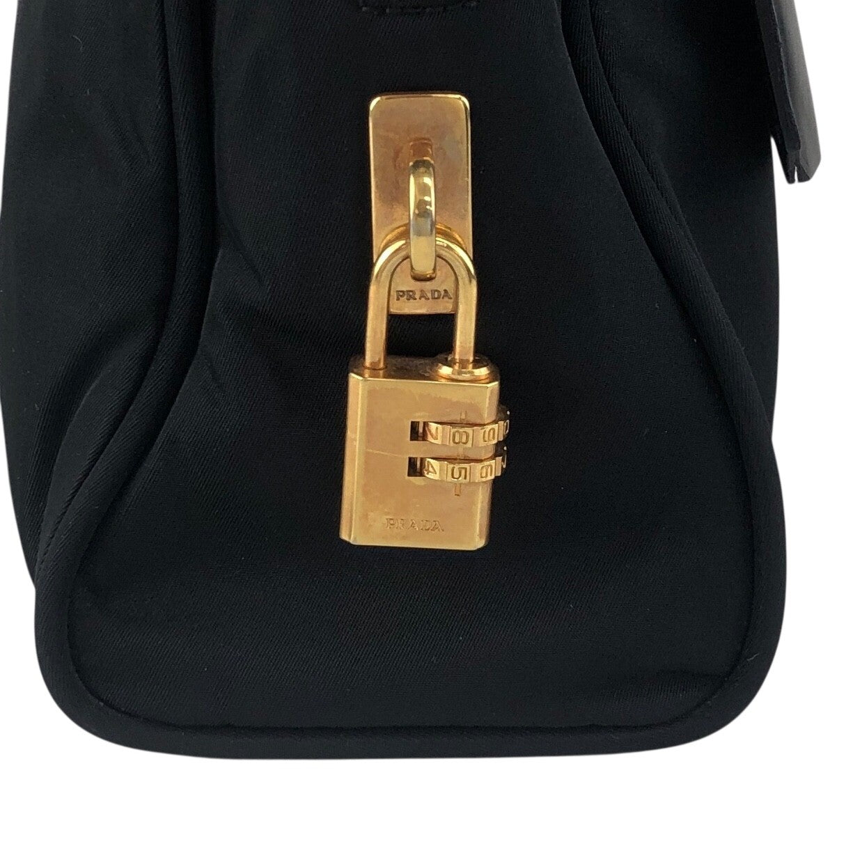 PRADA Tessuto Triangle Logo Padlock Handbag Black Vintage z2waww