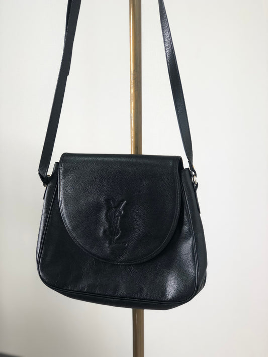 Yves Saint Laurent YSL Logo Stitch Leather Shoulder bag Black Vintage gscvrw