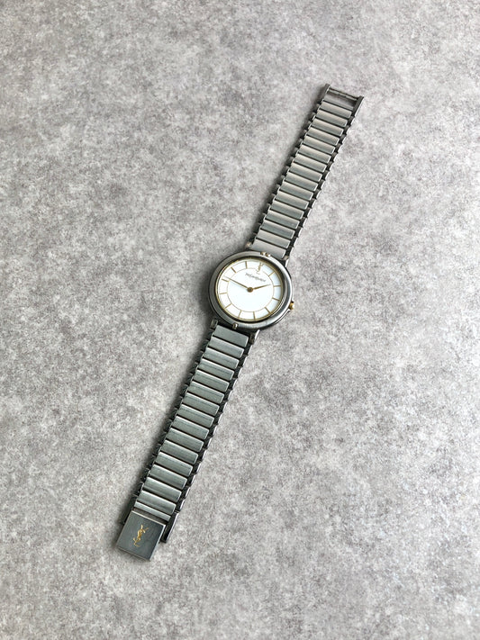 Yves Saint Laurent YSL Logo Watch Silver 4620-E62275Y Vintage zggngw
