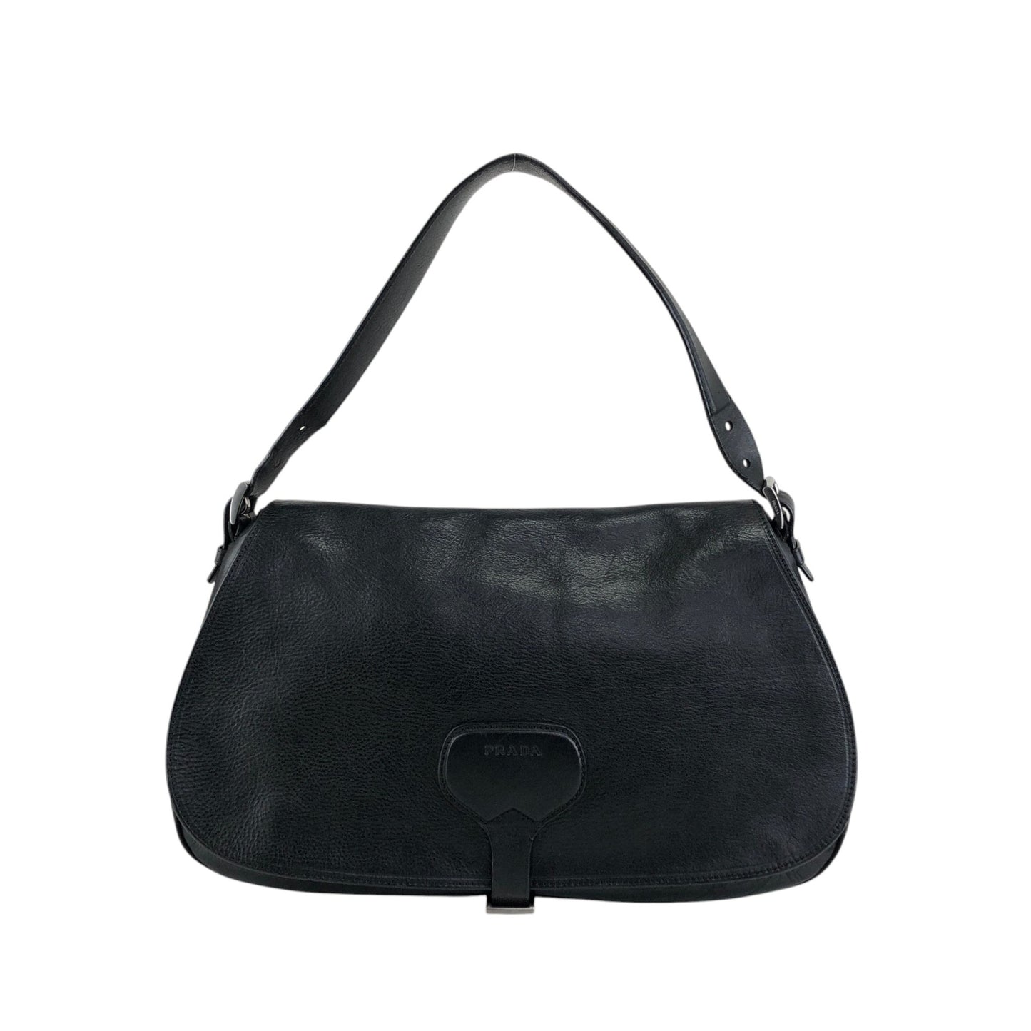 PRADA Logo Front Buckle Shoulder bag Hobobag Black Vintage m5w8bc