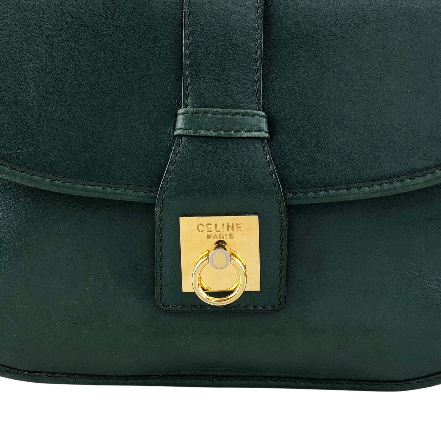 CELINE Gancini Shoulder bag Green Vintage jh6t3a