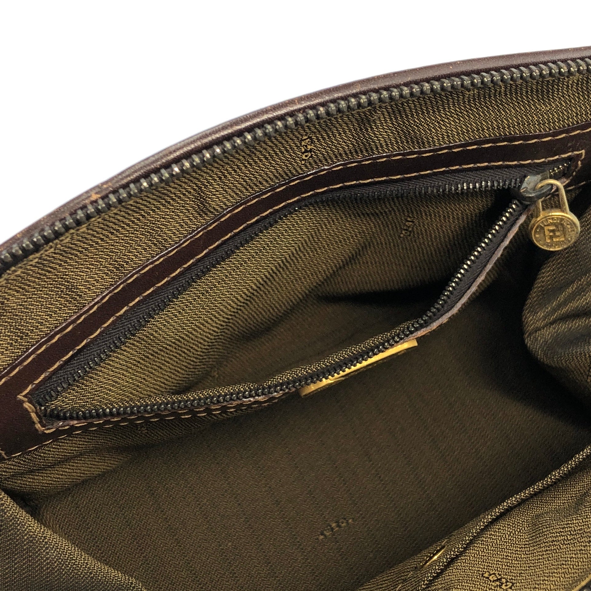 FENDI Zucca Jacquard Leather Two-way Handbag Shoulder bag Brown Vintage  n3b6d8
