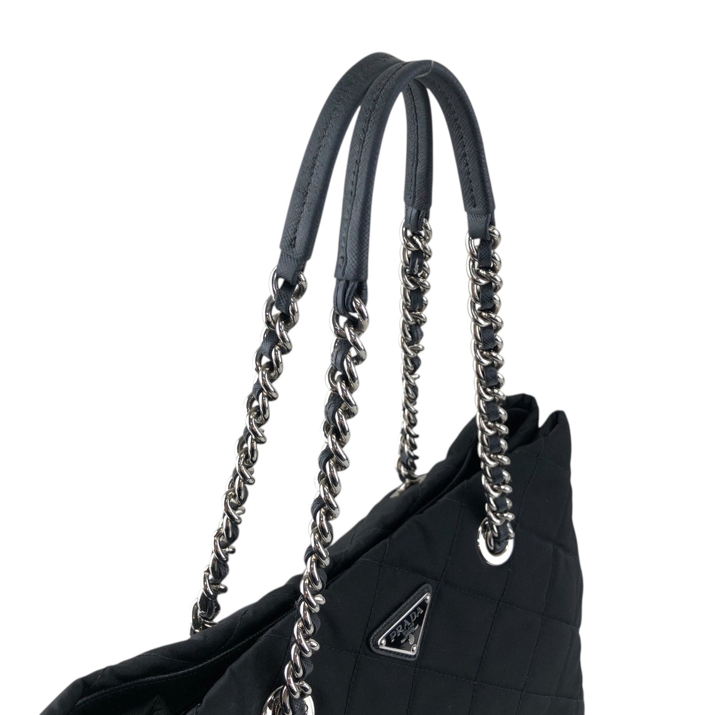 PRADA Triangle Logo Handbag Chain Shoulder bag Black 1BG740 Vintage vfbw8x