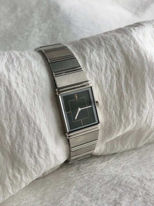 Yves Saint Laurent YSL Logo Quartz Watch Silver 2200-221362 Vintage nbbdz8