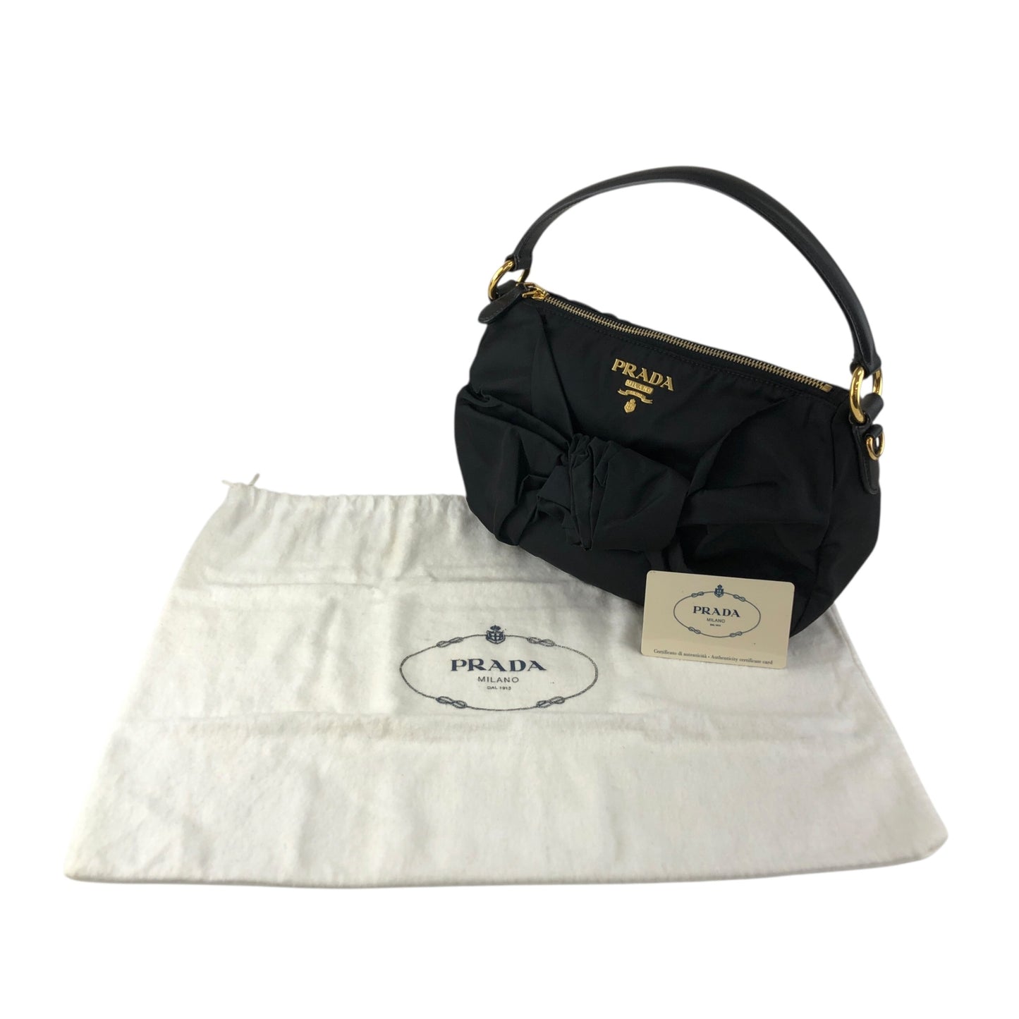 PRADA Logo Ribbon Motif Two-way Handbag Shoulder bag Black Vintage 33v85k