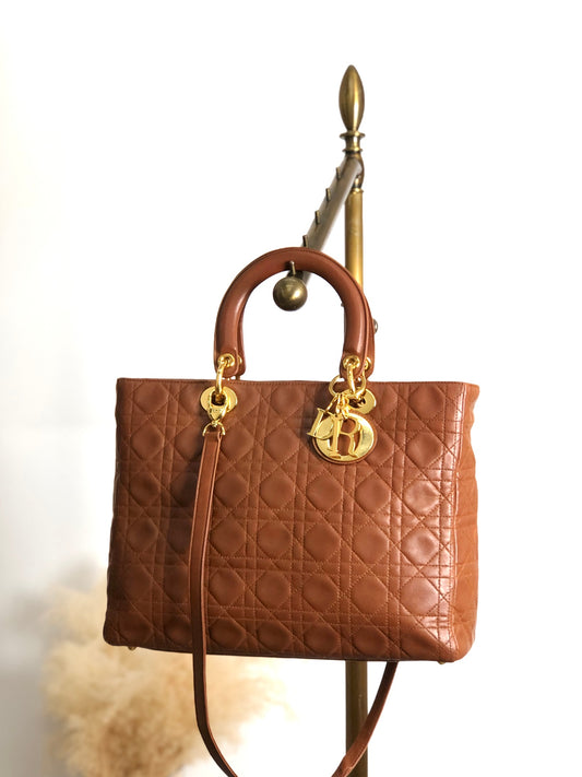 Christian Dior Lady Dior Cannage Two-way Handbag Shoulder bag Brown Vintage 8c3nvp