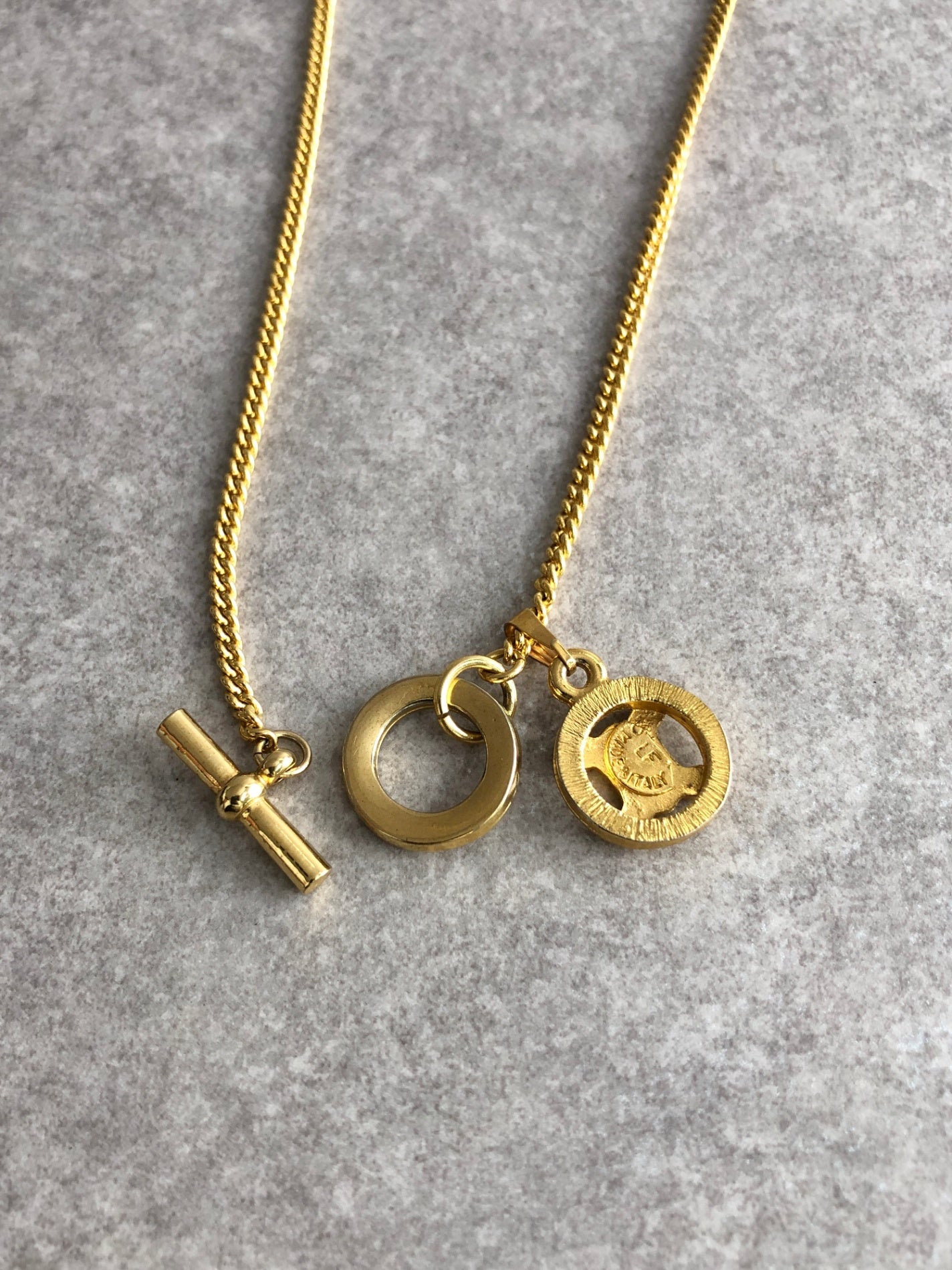 CELINE Triomphe Toggle Clasp Two-way Necklace Gold Vintage u37z5n